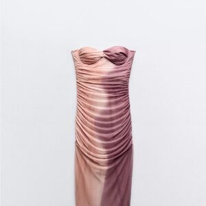 Zara Strapless Pink and Purple Midi Dress